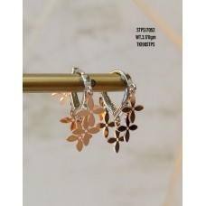 Silver hanging flowers huggie earrings